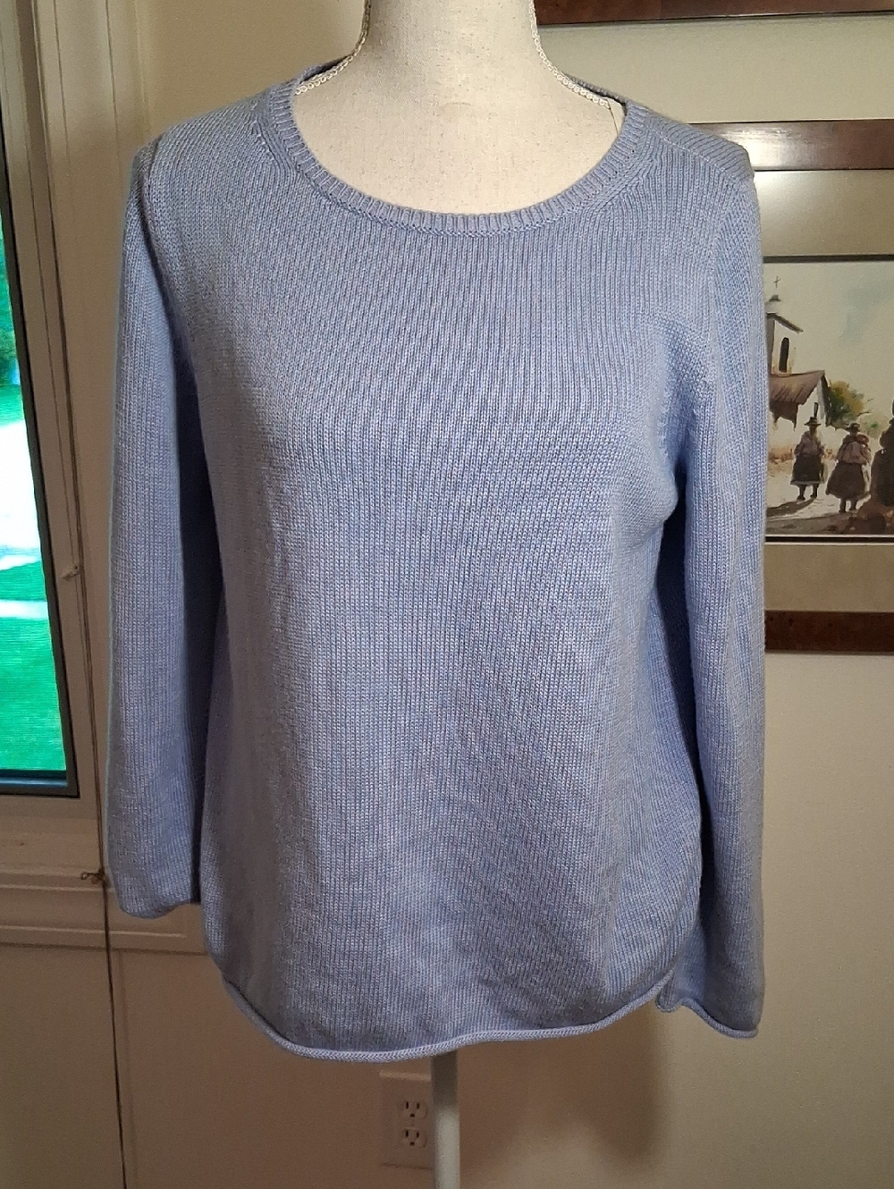 Eileen Fisher Light Blue Lightweight Cotton/Tencel Crewneck Sweater